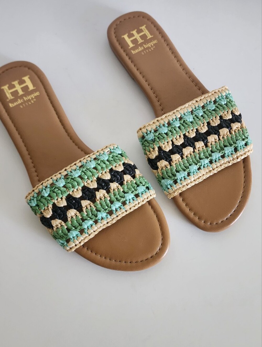 Haute Hippe Sz.8.5 Multicolor Woven Raffia Strap Sandal